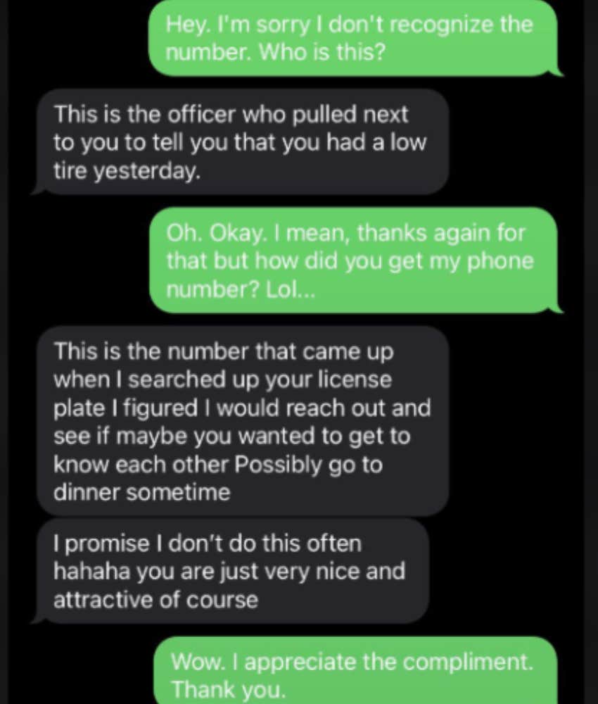 Police Officer Texts Driver To Ask Her On A Date After Pulling Her Over Reddit Post