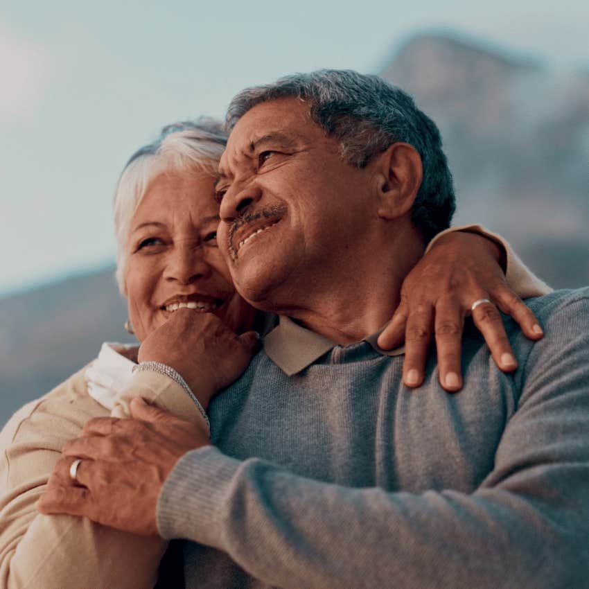 probably married the wrong person explains older couple hugging each other close