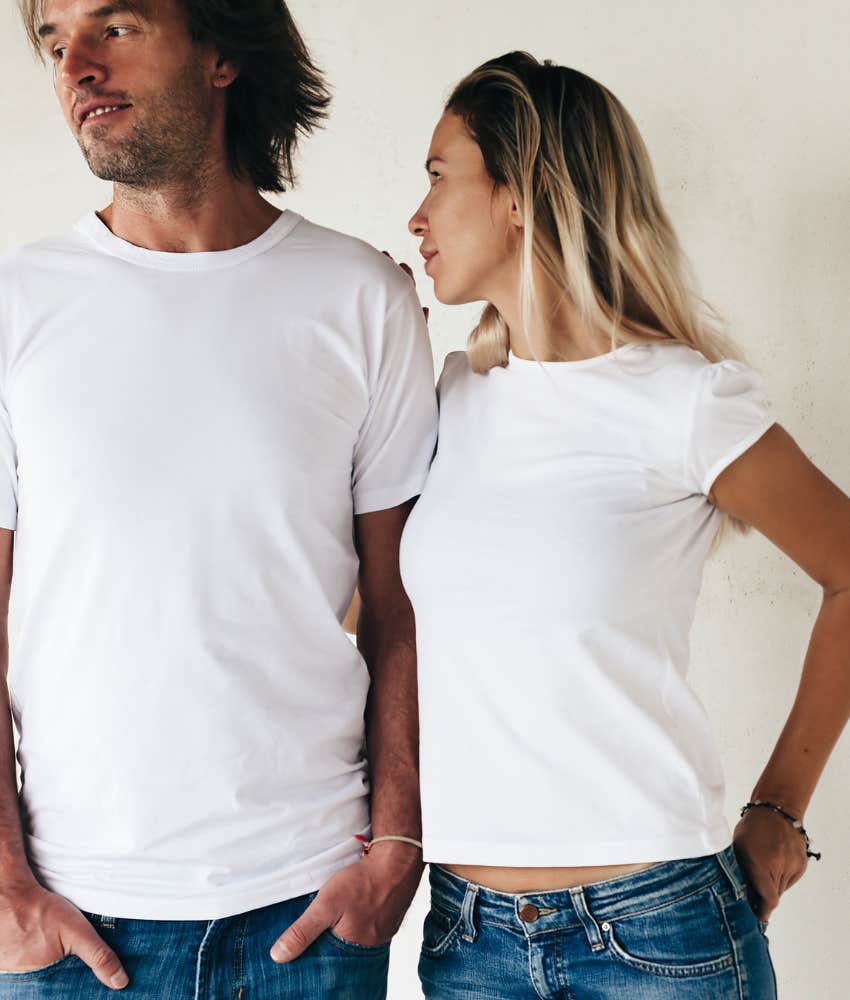 Married man in white tee with his wife who is not unstable