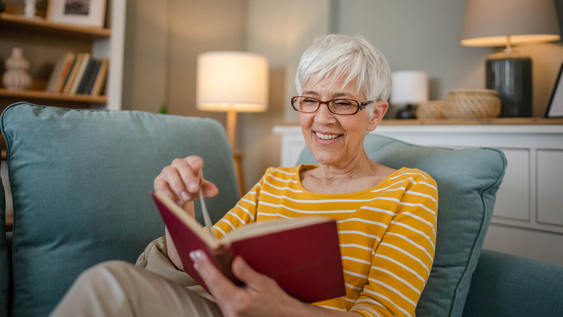 relaxed older woman reading