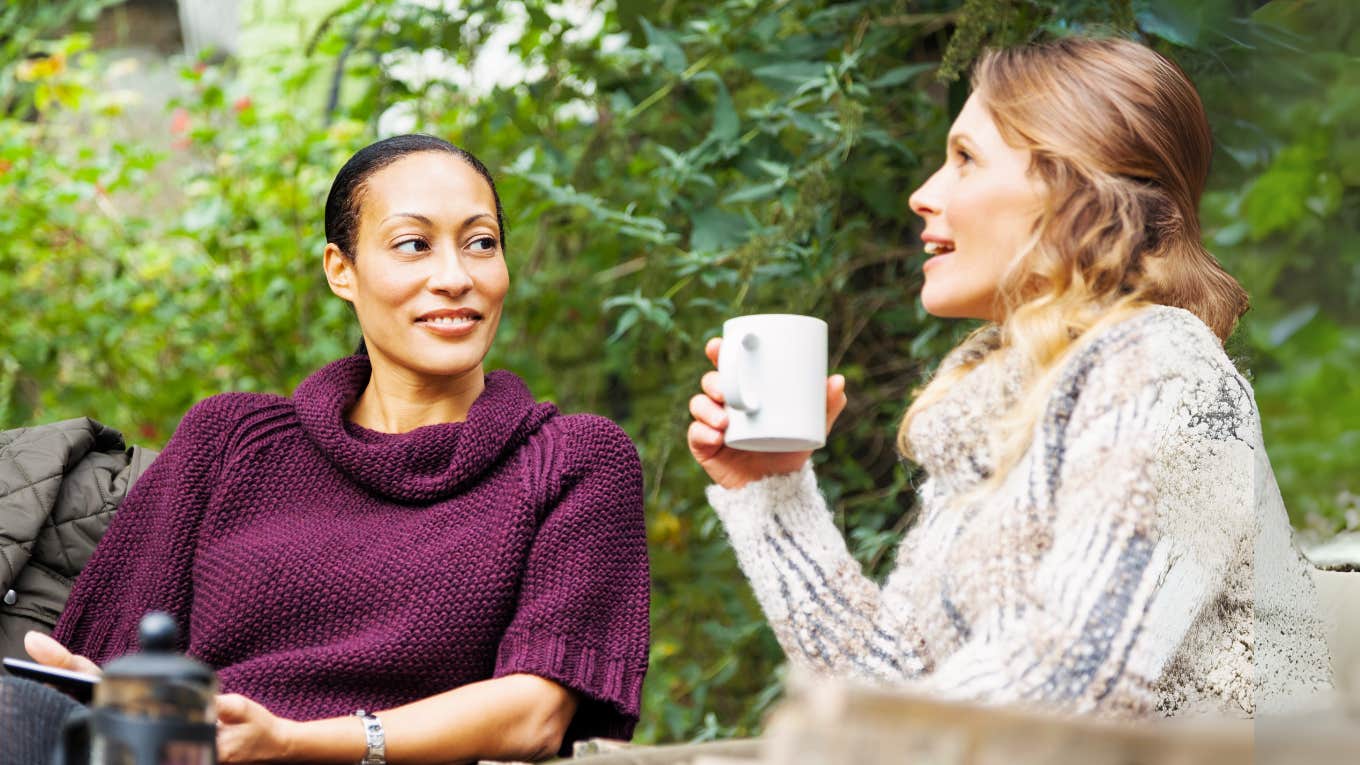 Friends being social, having coffee together. 