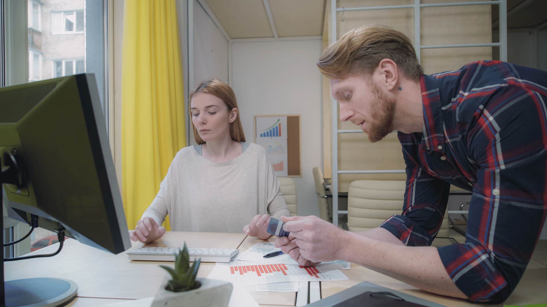 upset woman not looking at man