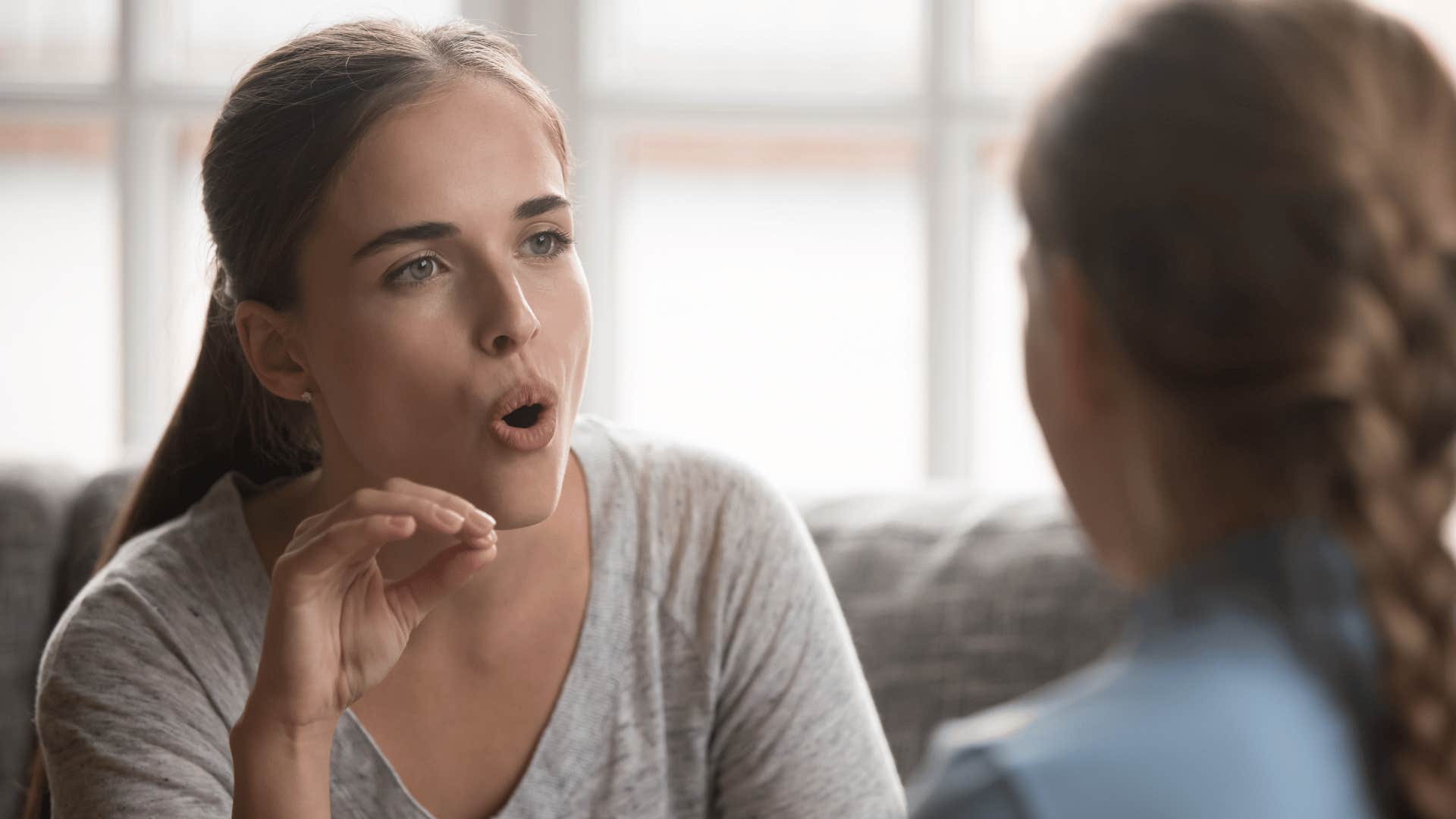 upset woman talking to someone