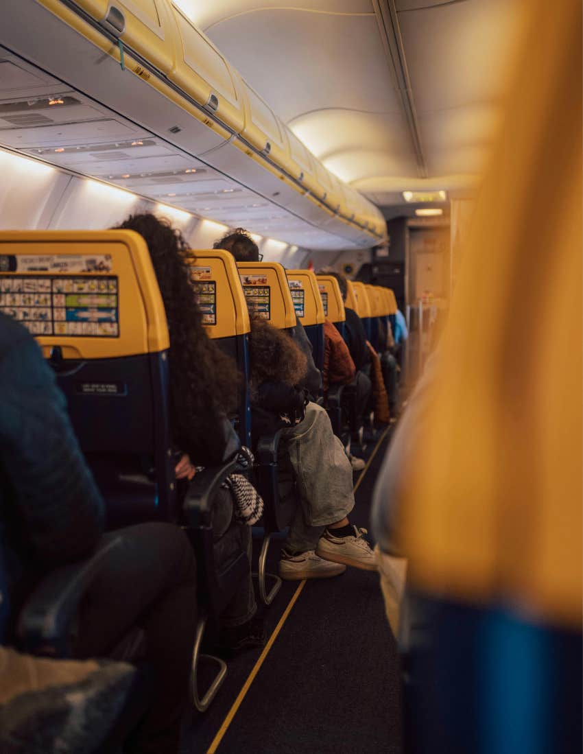 Passengers, sitting, airplane, seats