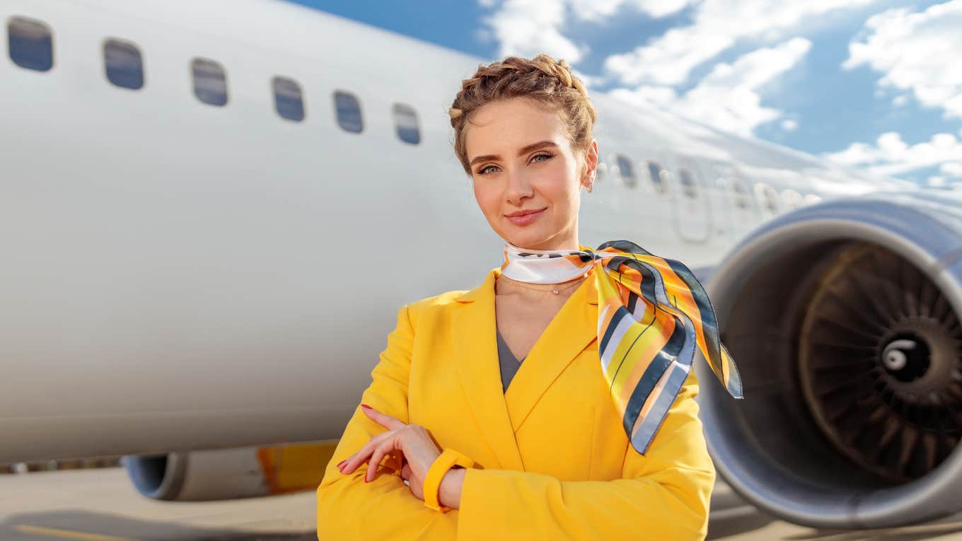 Stewardess, airplane, yellow scarf