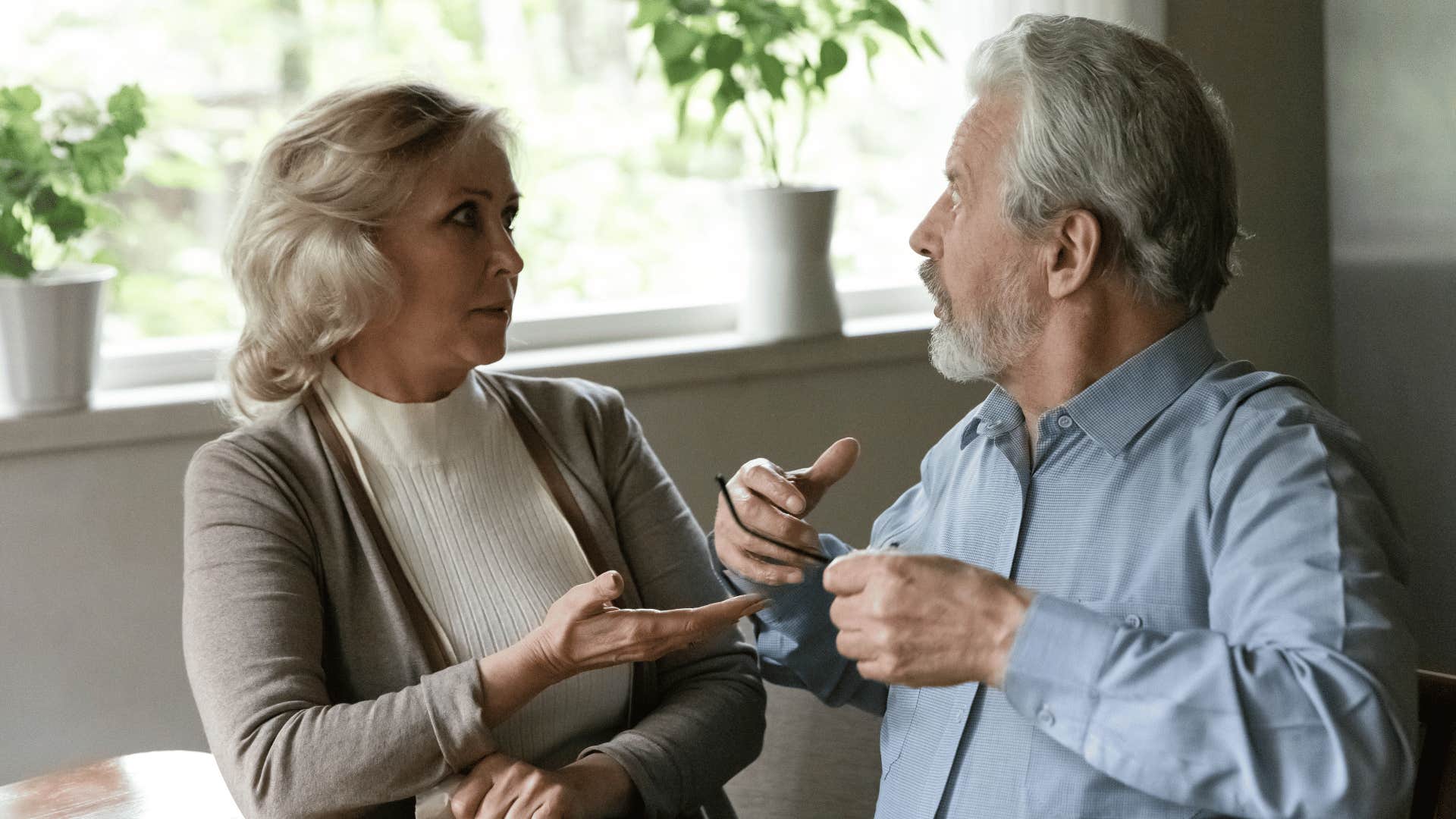 Older couple disagree with each other