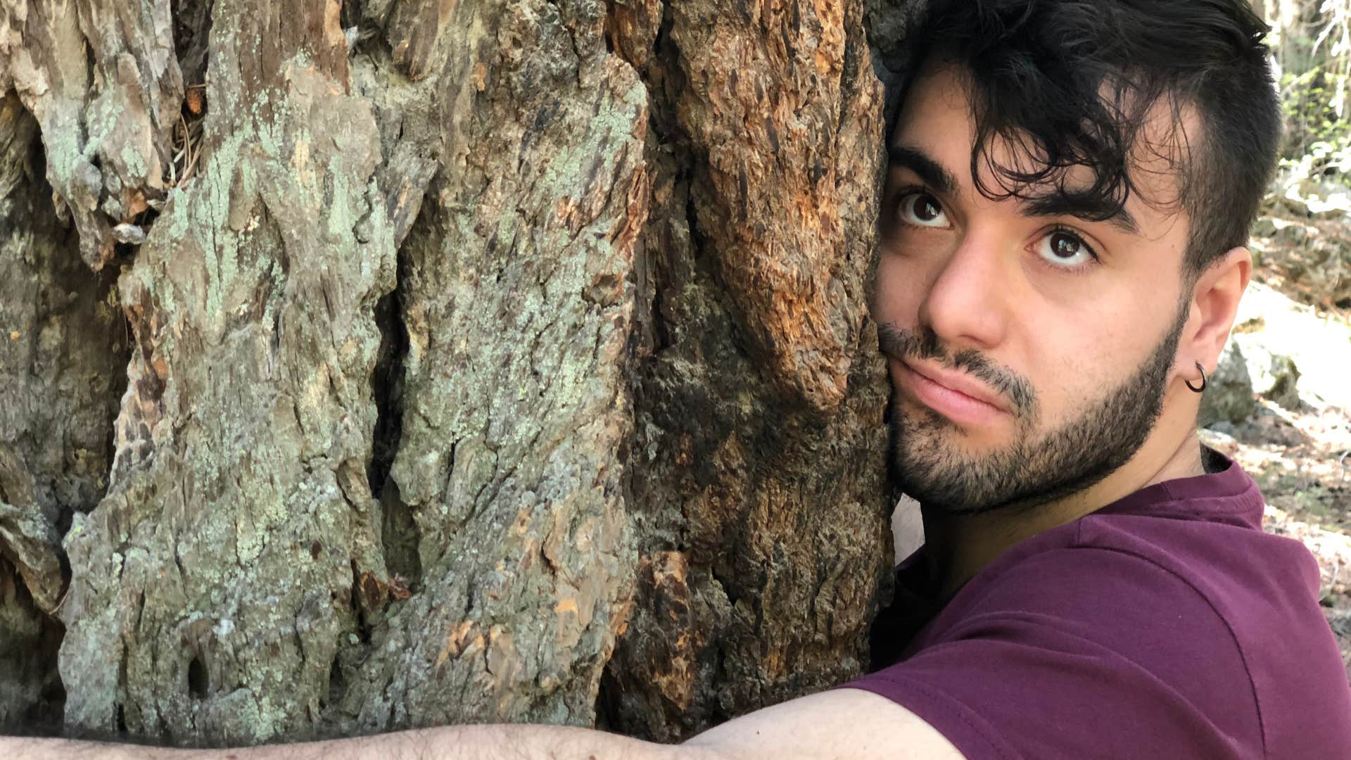 Man hugging a tree