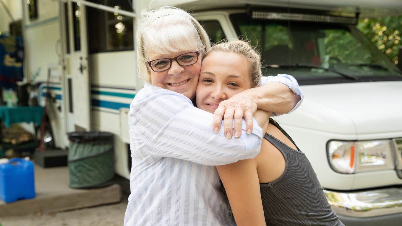 Grandma hugging Teenage Granddaughter