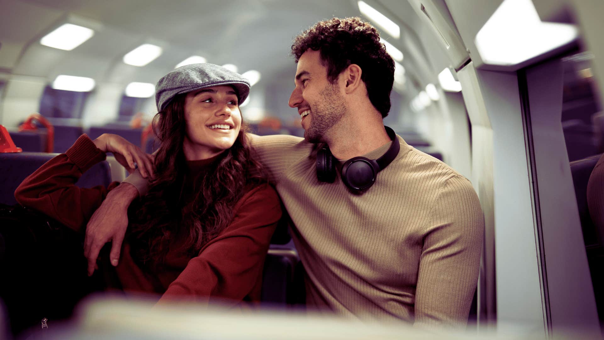 good man on a flight with someone he truly loves