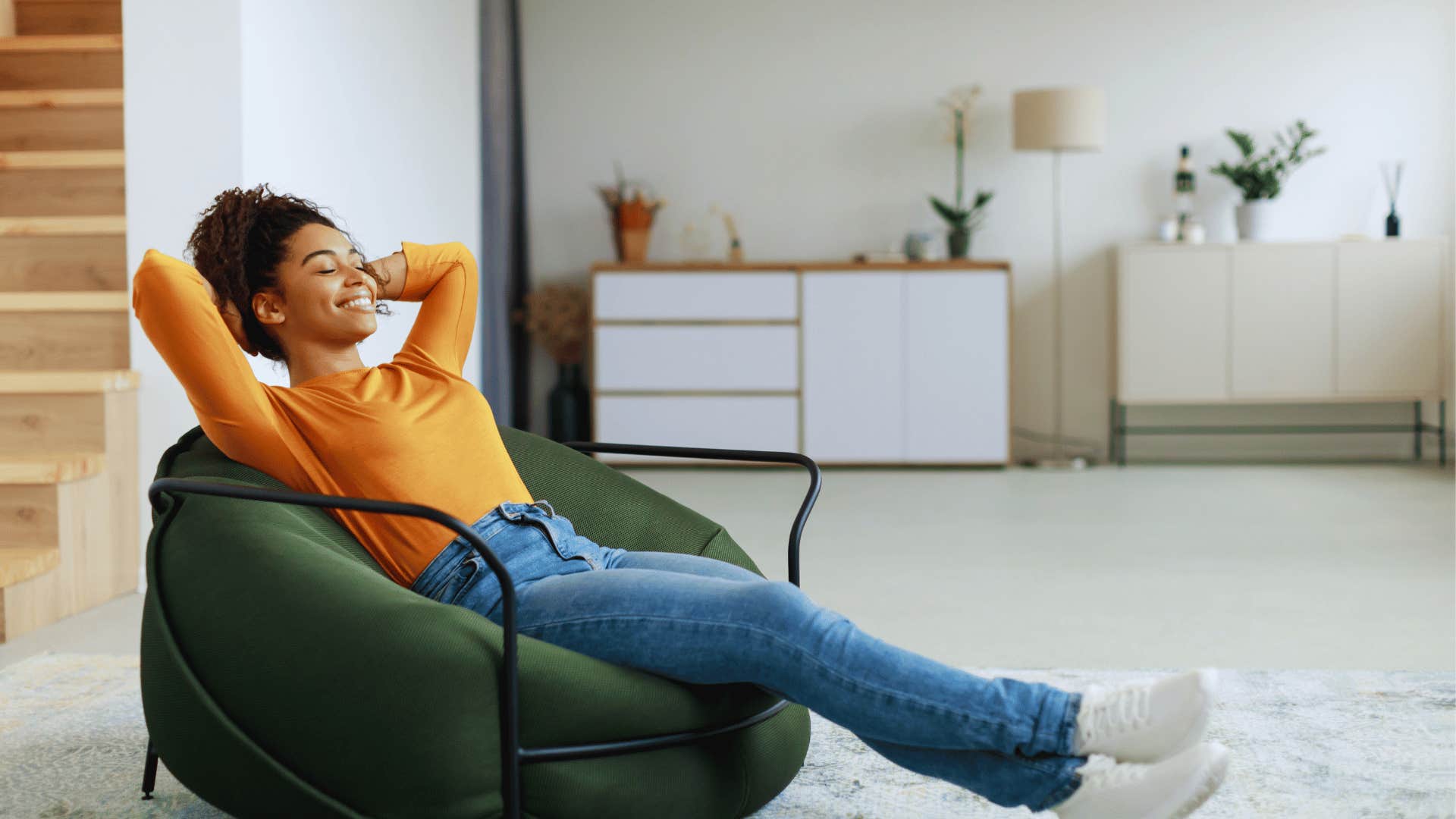 woman relaxing knowing she doesn't need anything from anyone