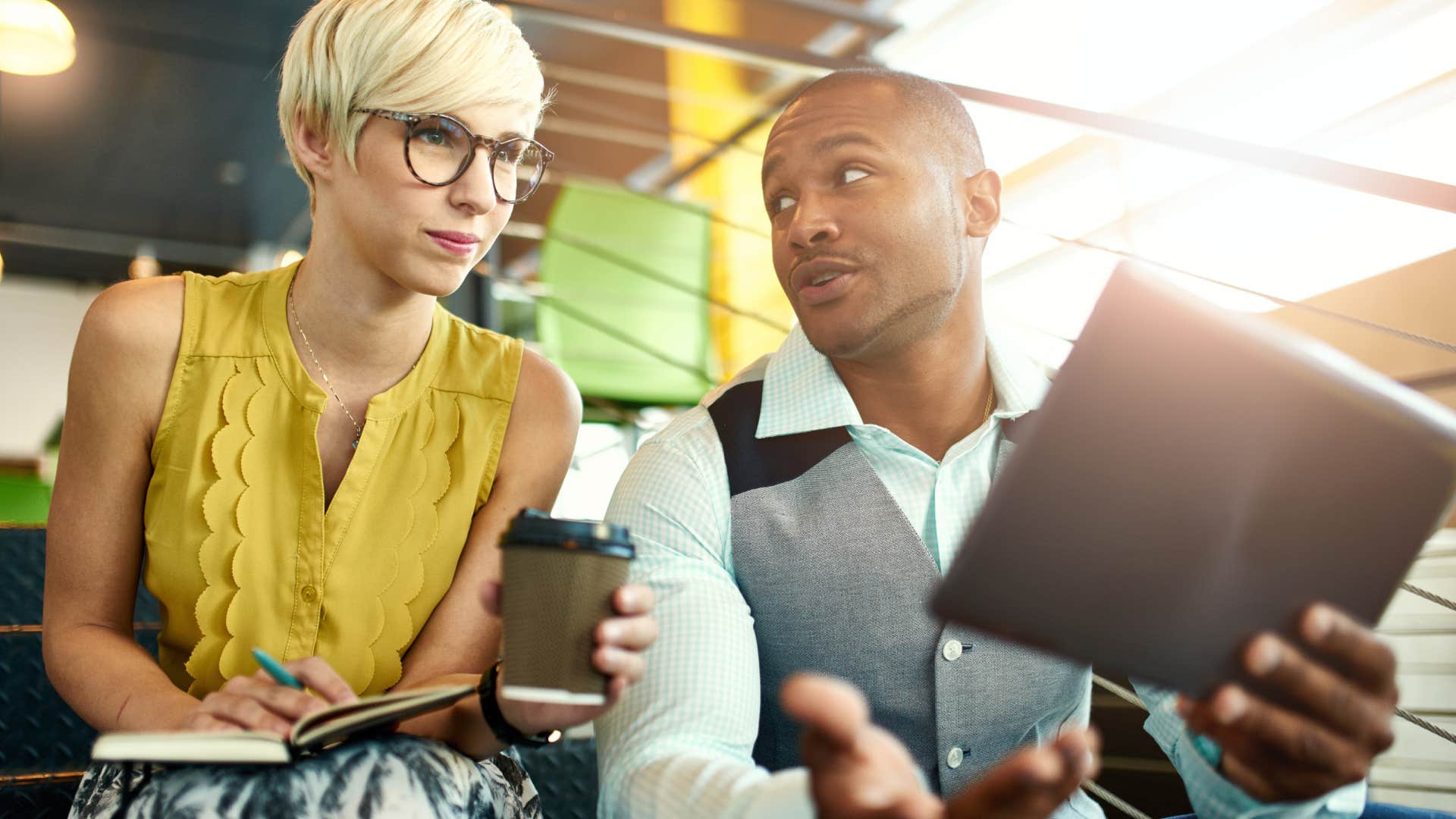 woman practicing active listening while talking to man