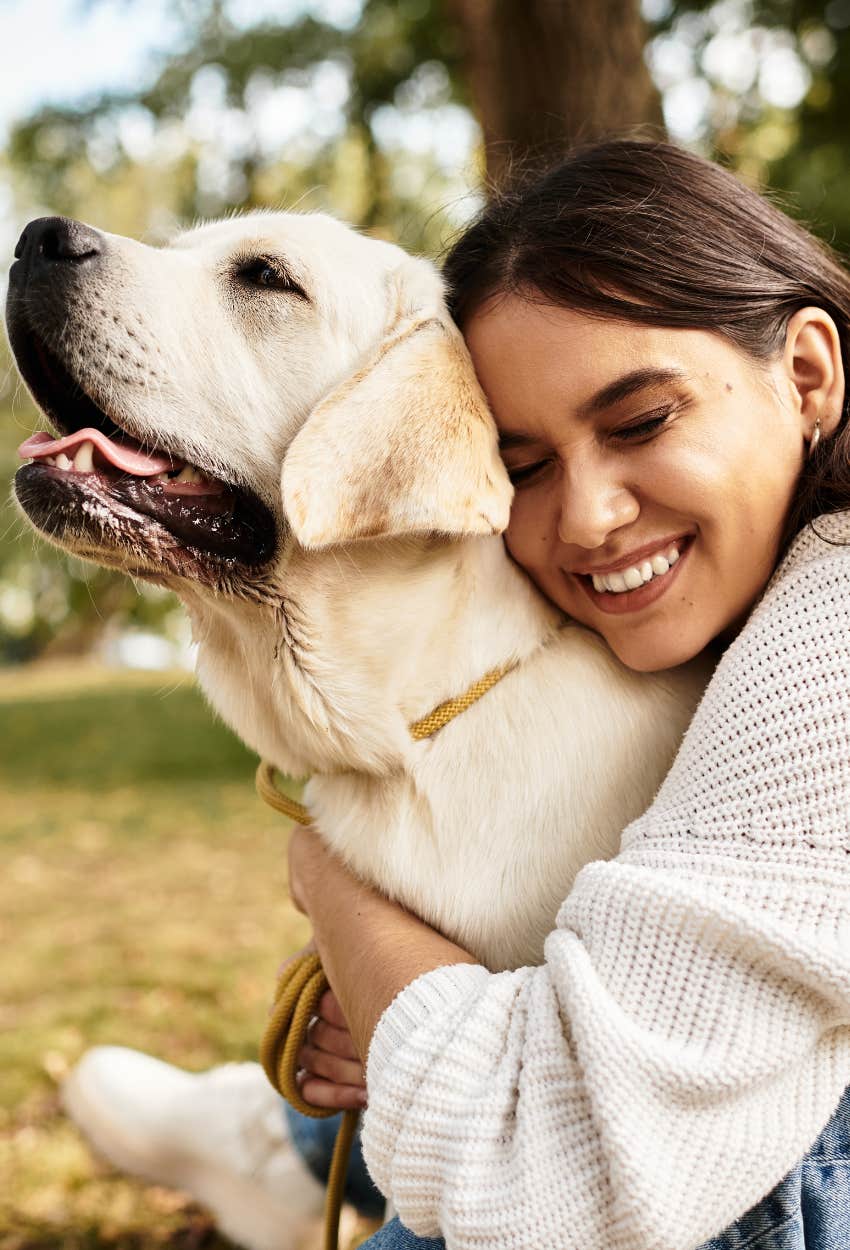 Woman spending time with her dog