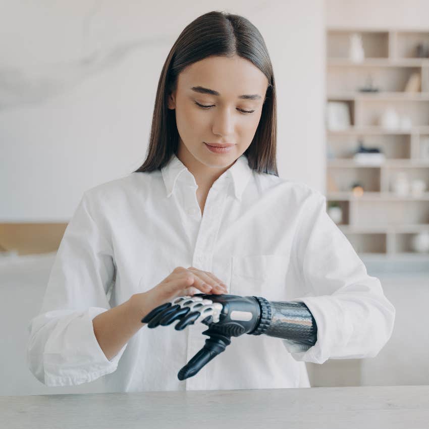 Woman with a prosthetic arm