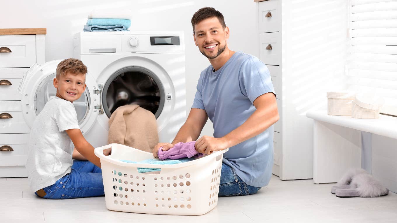 A competent and capable man and his son cleaning