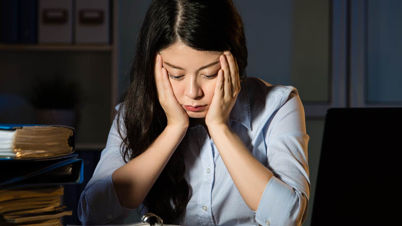 Woman finds working from home to be exhausting.