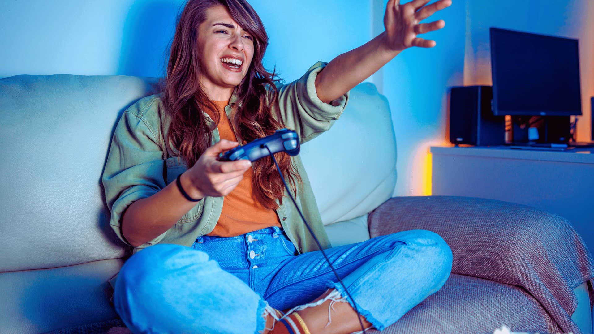 woman losing video game graciously