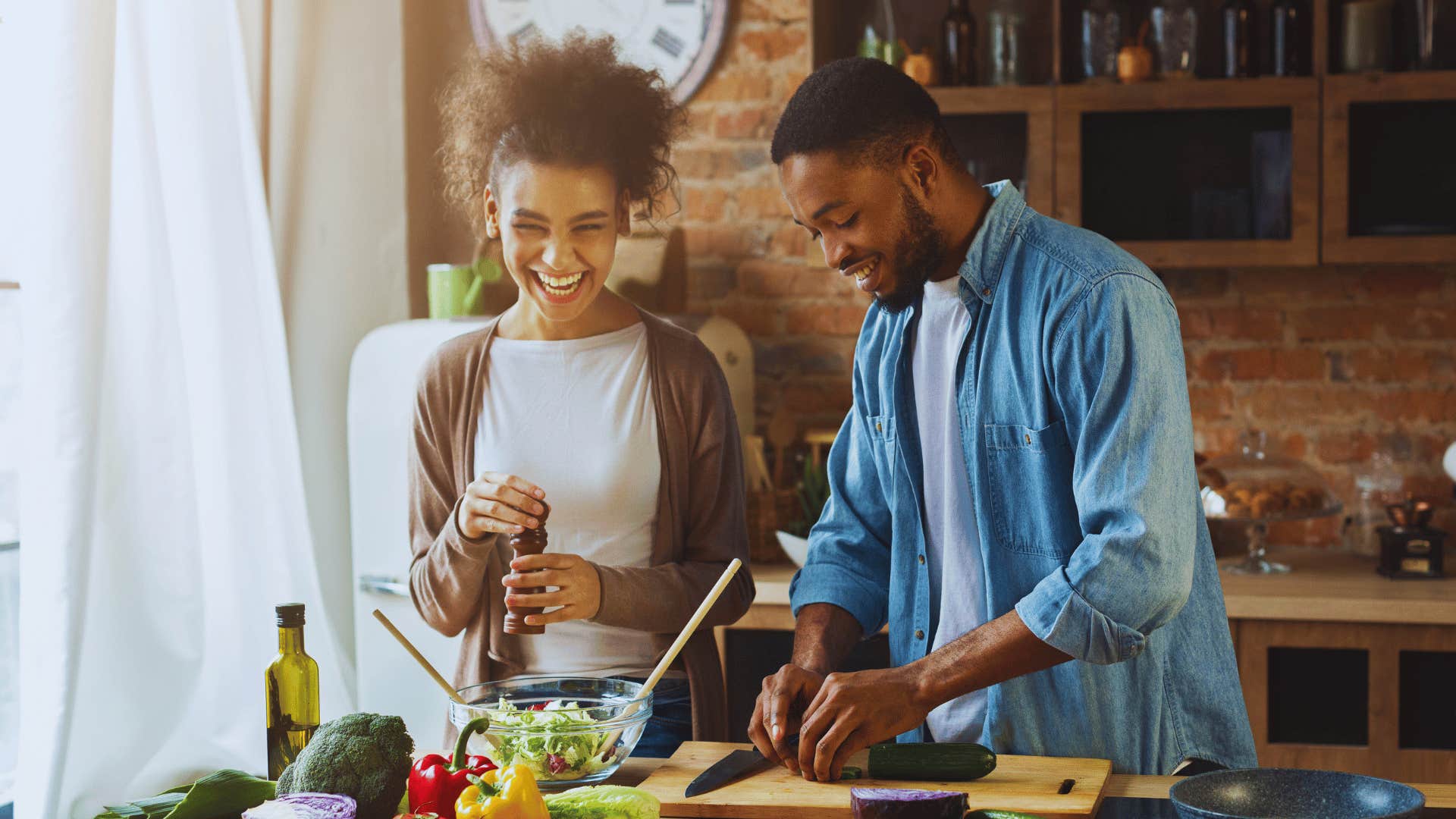 couple cooking a good meal together