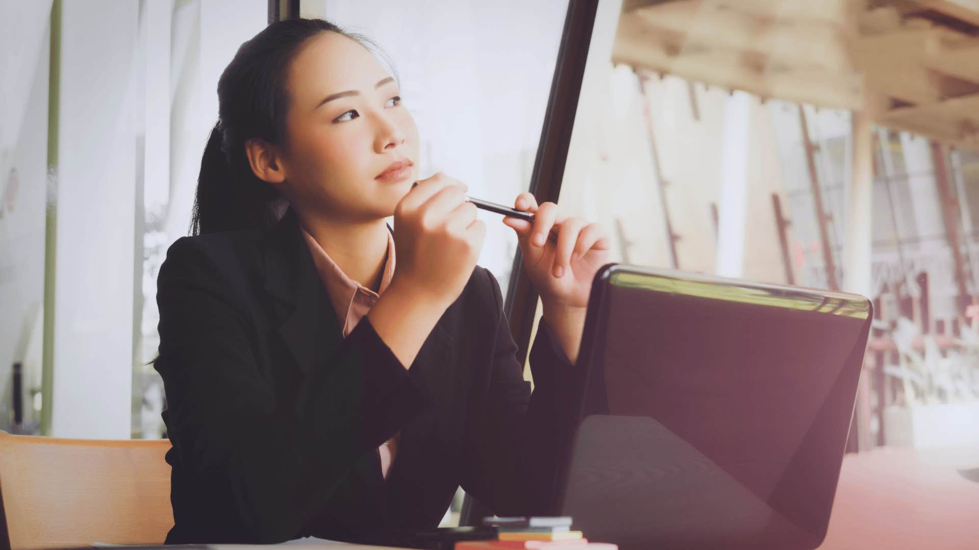 woman thinking about what she wants to say