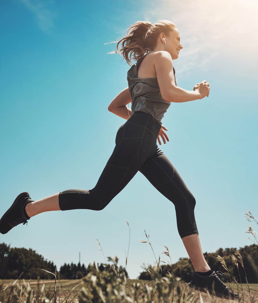 Woman running and living her happy, secure life 