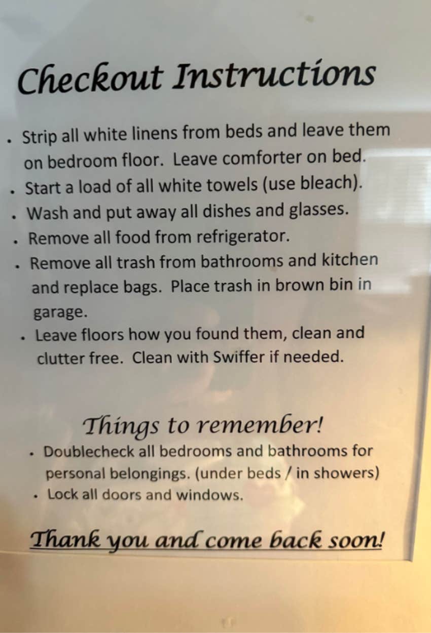 airbnb guest's hefty checkout instructions after $150 cleaning fee