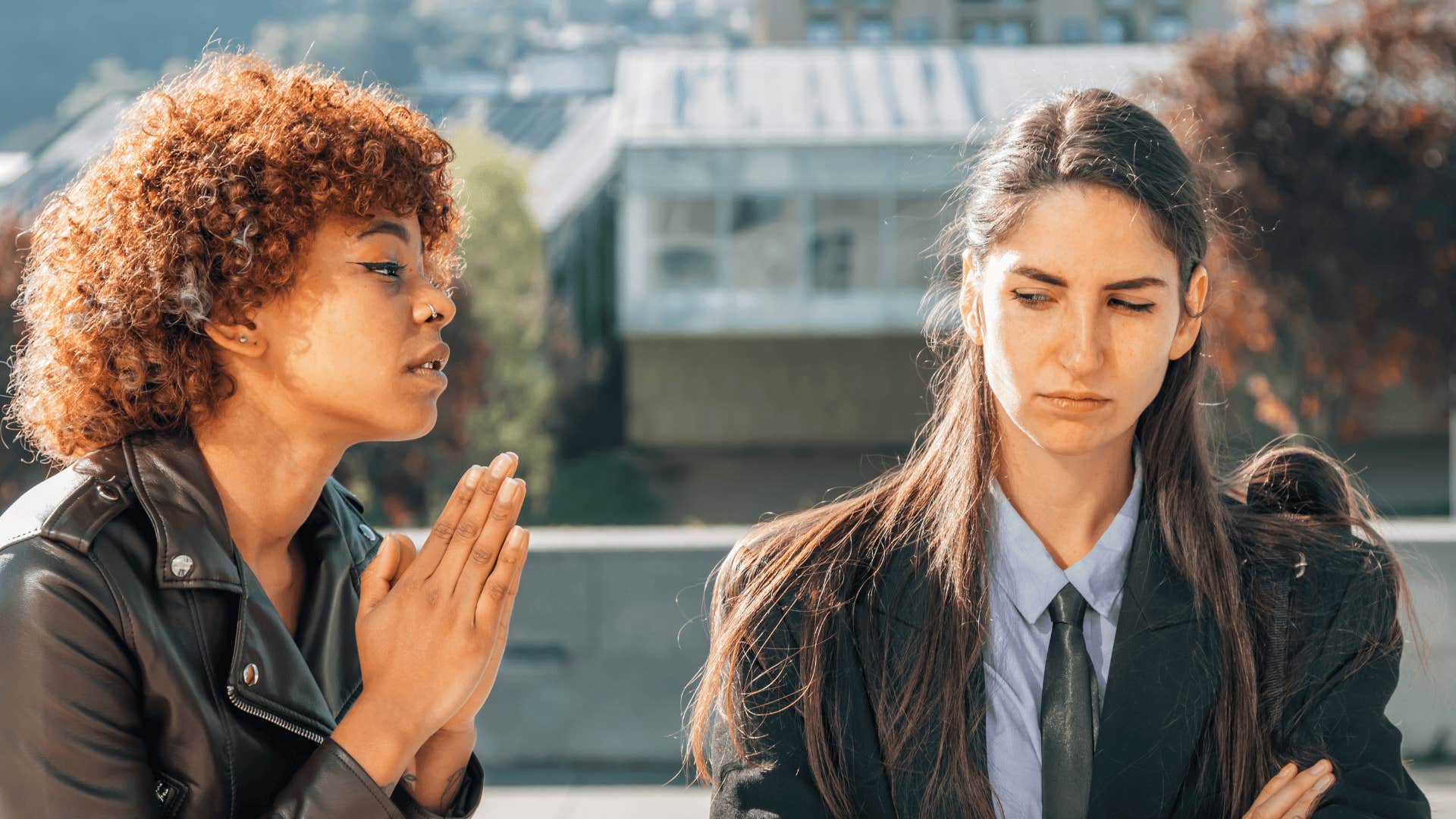 girl apologizing or sorry to her friend