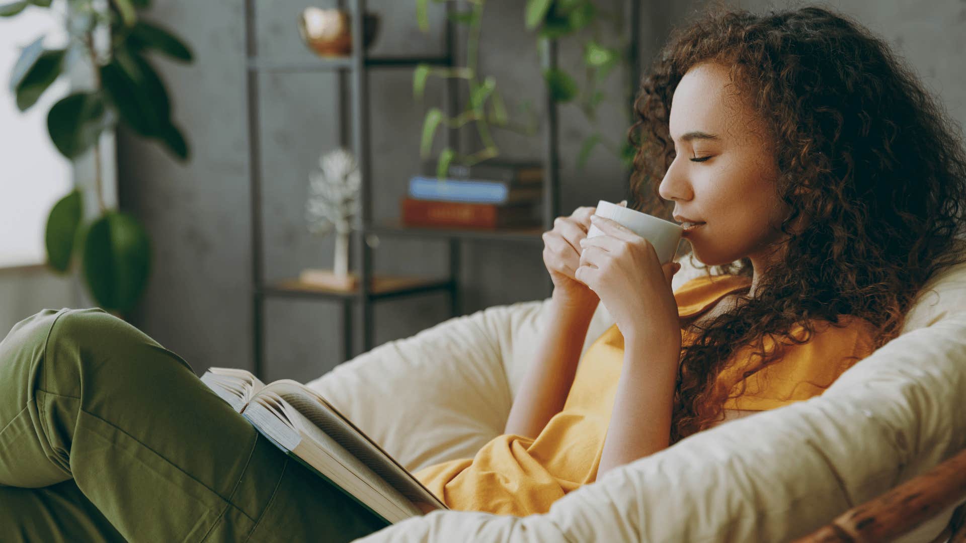 patient woman woman drinking hot coffee