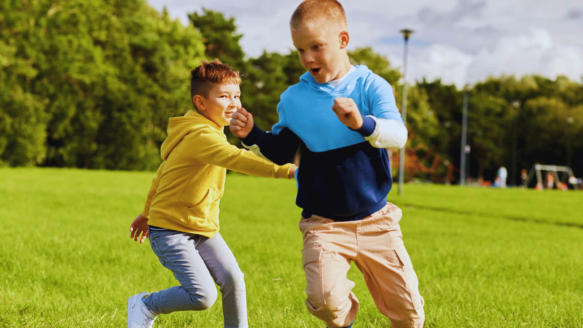 boys playing tag