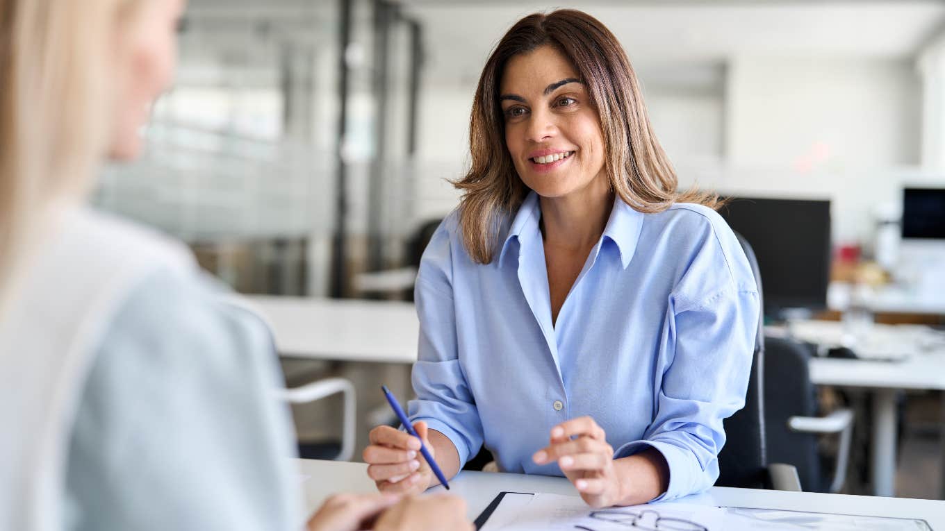 Classy woman telling someone to mind their own business 