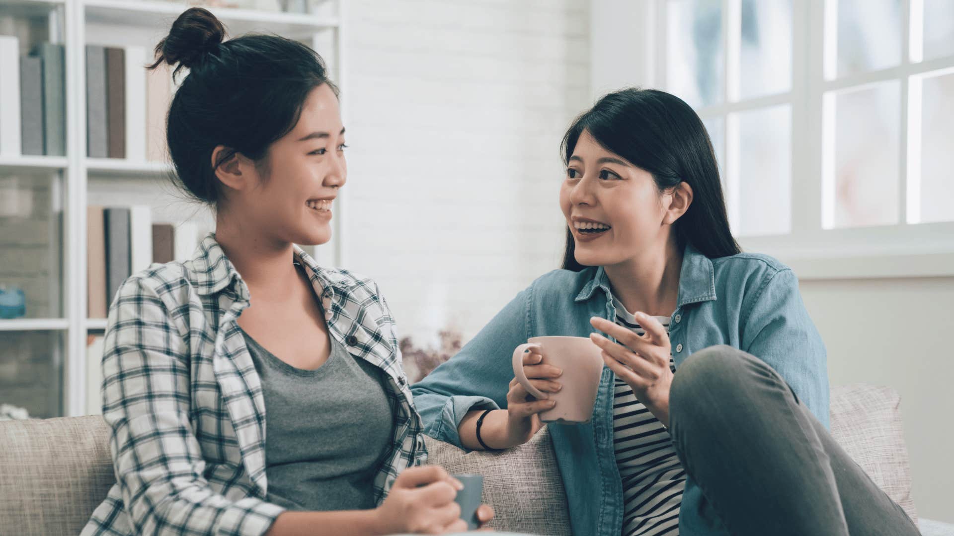 woman talking positively about partner to friend