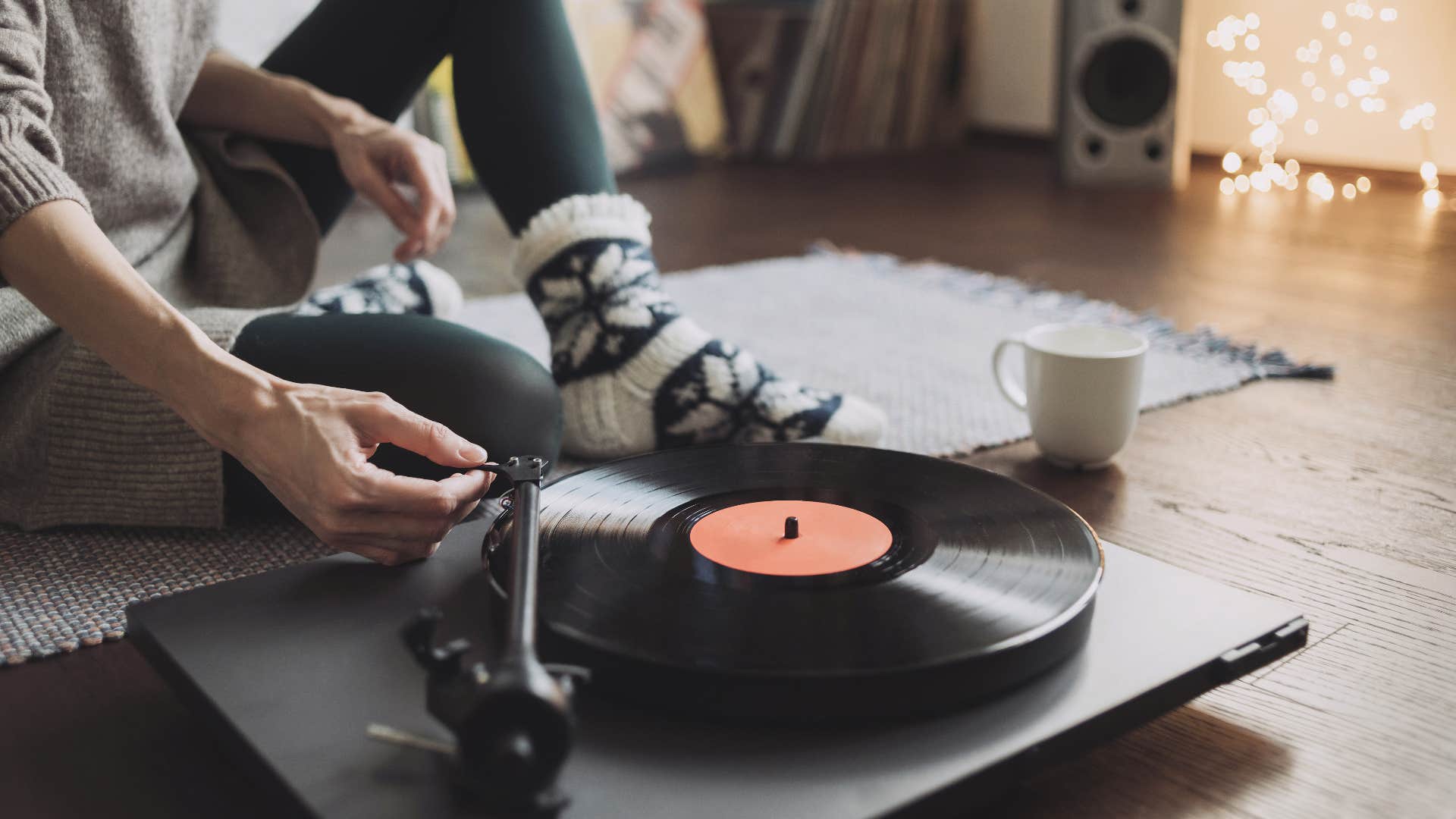 Woman playing a broken record