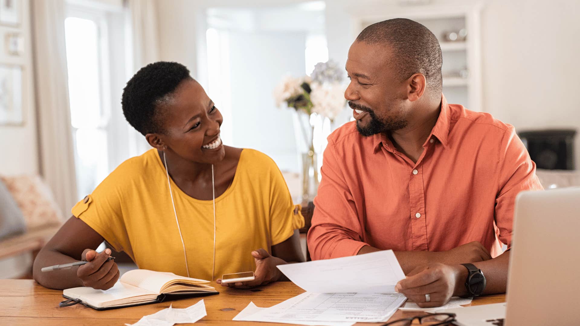 couple looking at bills