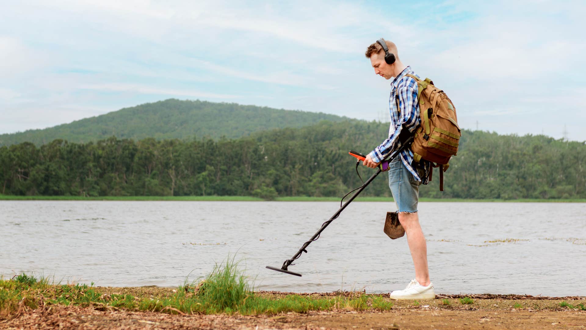 Man metal detecting