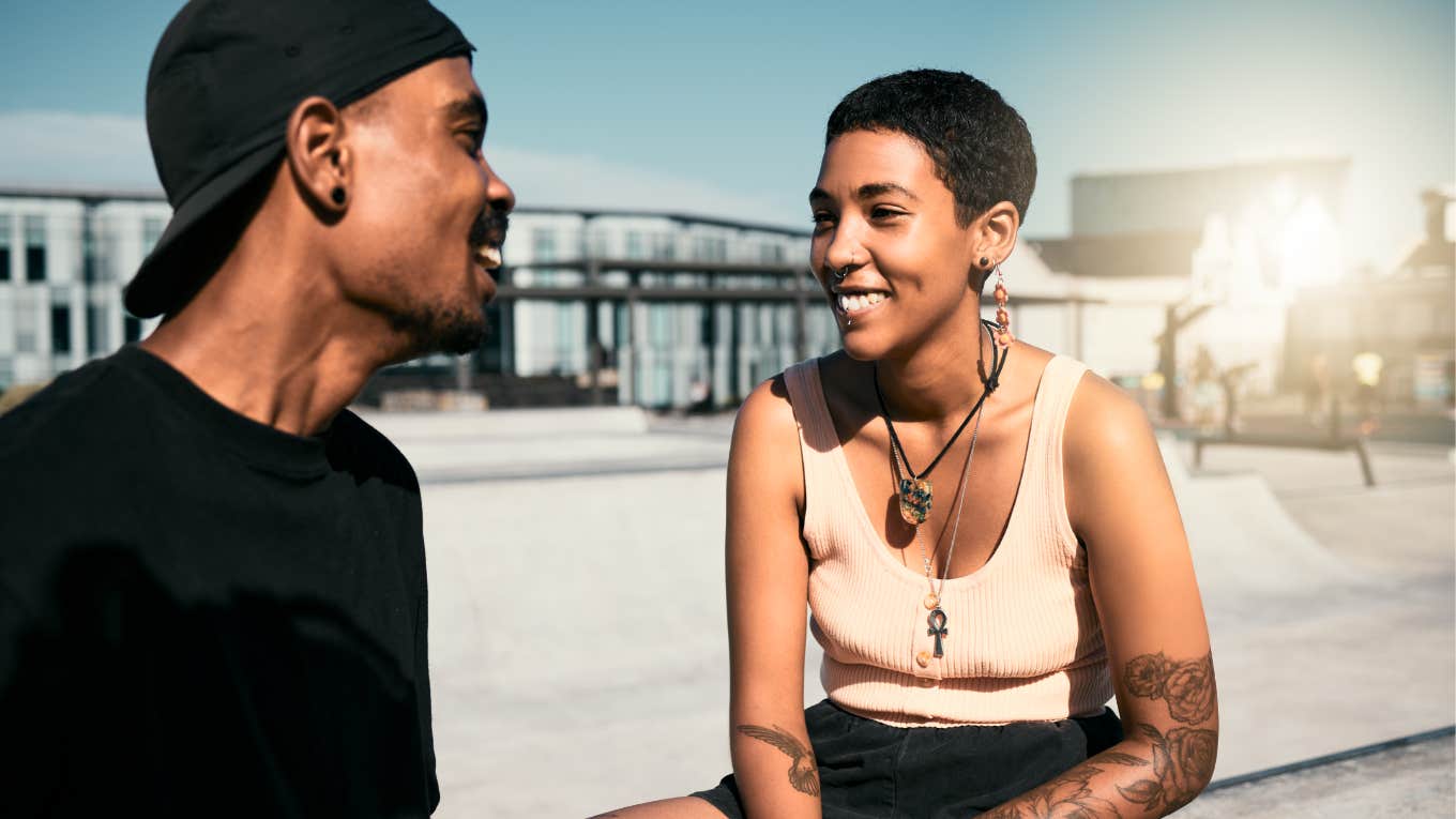 Happiest couple, laughing together.