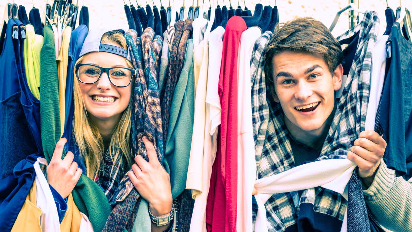 Couple laughing while taking the wardrobe test