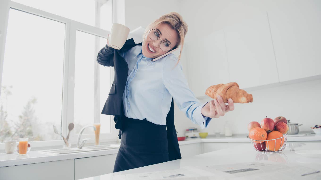 Woman with hurry sickness in a rush