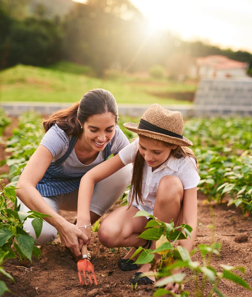 mother and daughter gardening