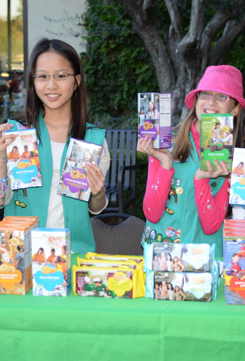 Girl scouts selling cookies