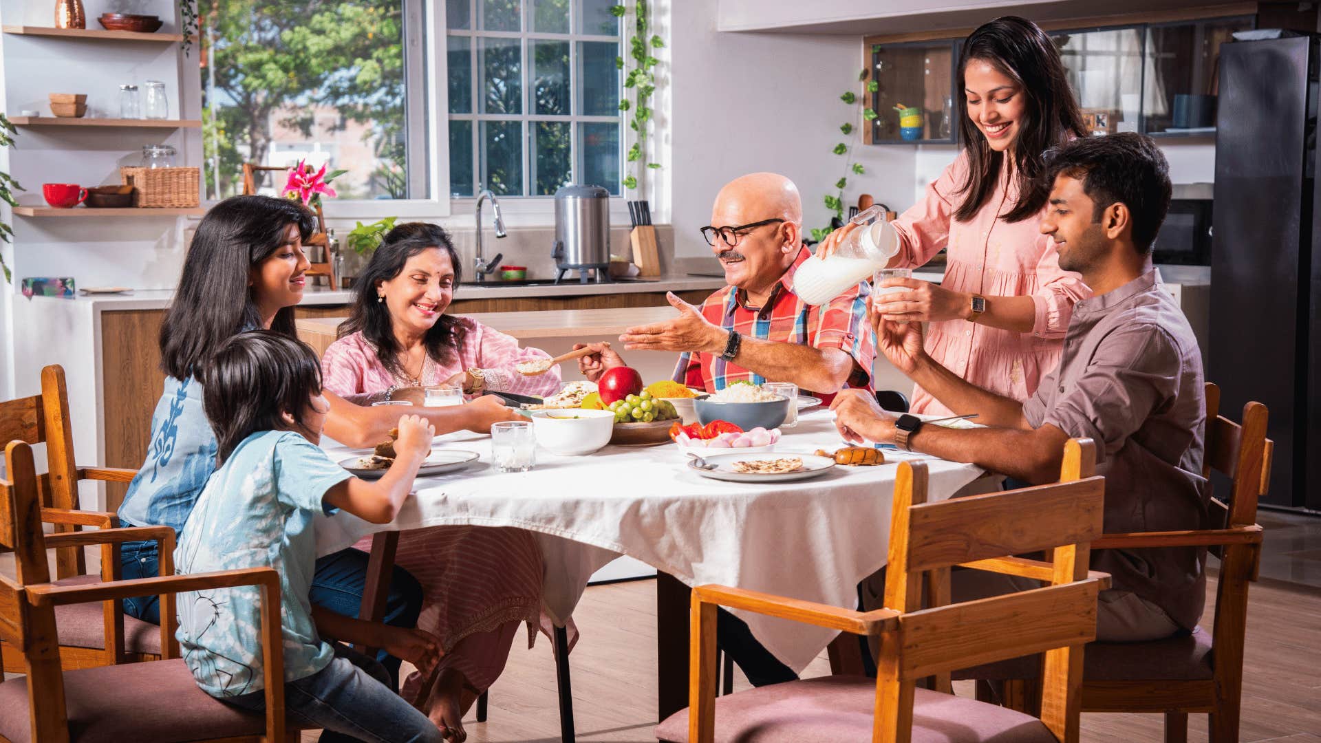 family having dinner