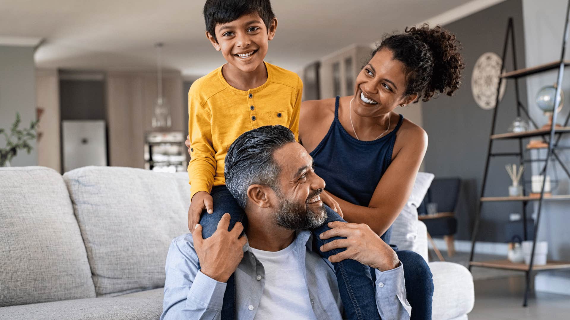 happy family in living room