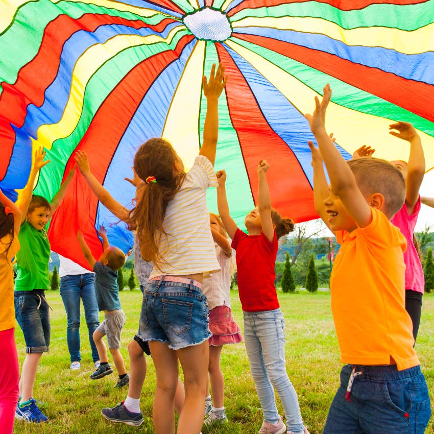 Happy kids at field day at an American school