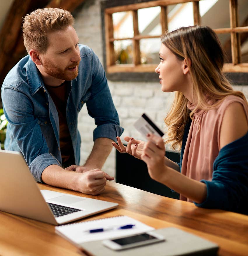 Upset couple argue about finances again