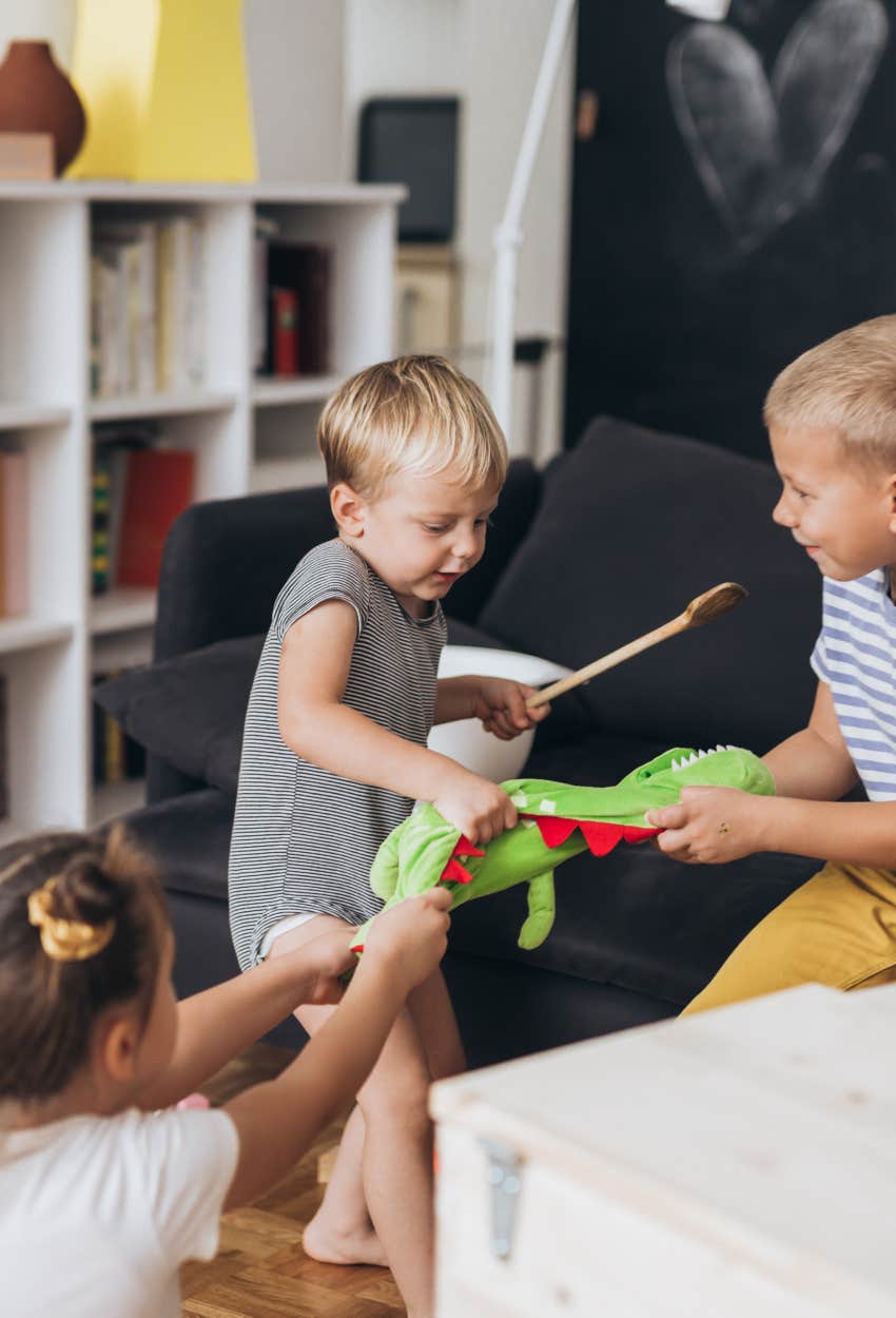 Kids in a happy household having a conflict