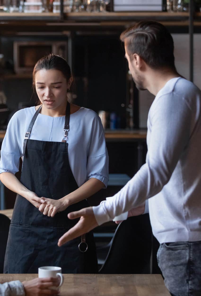 Man who failed the breakfast test yelling at the waiter