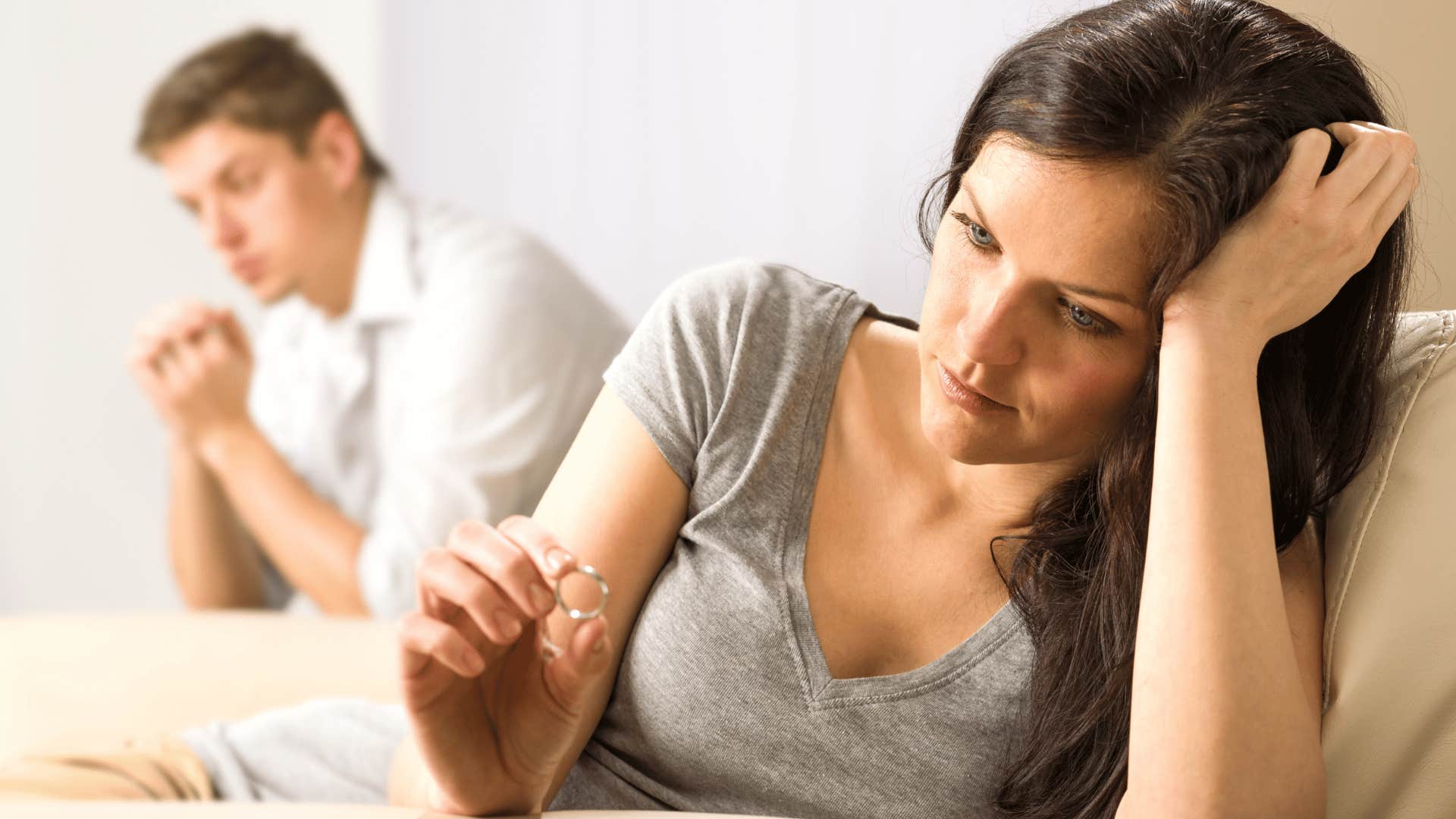 wife looking at her wedding ring