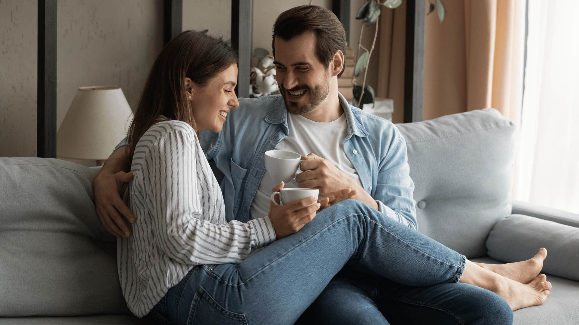 couple talking on couch