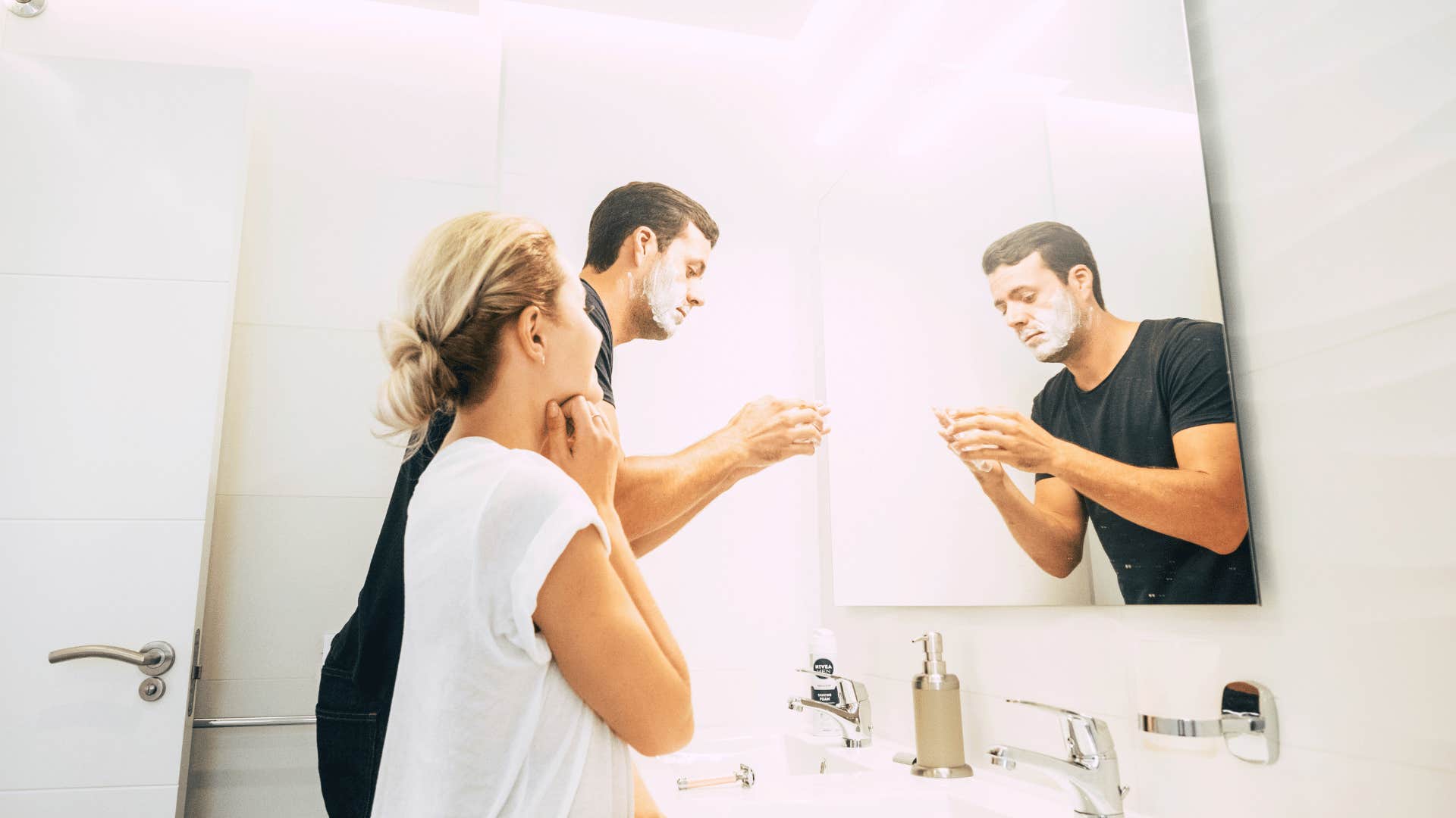 narcissistic man using all of his wife's bathroom products