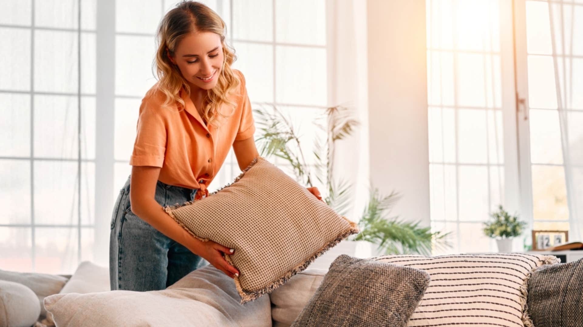 woman with beige home decor