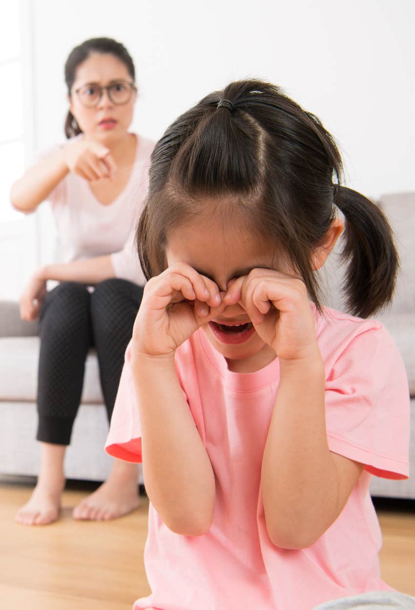 Parent telling their kid to stop crying