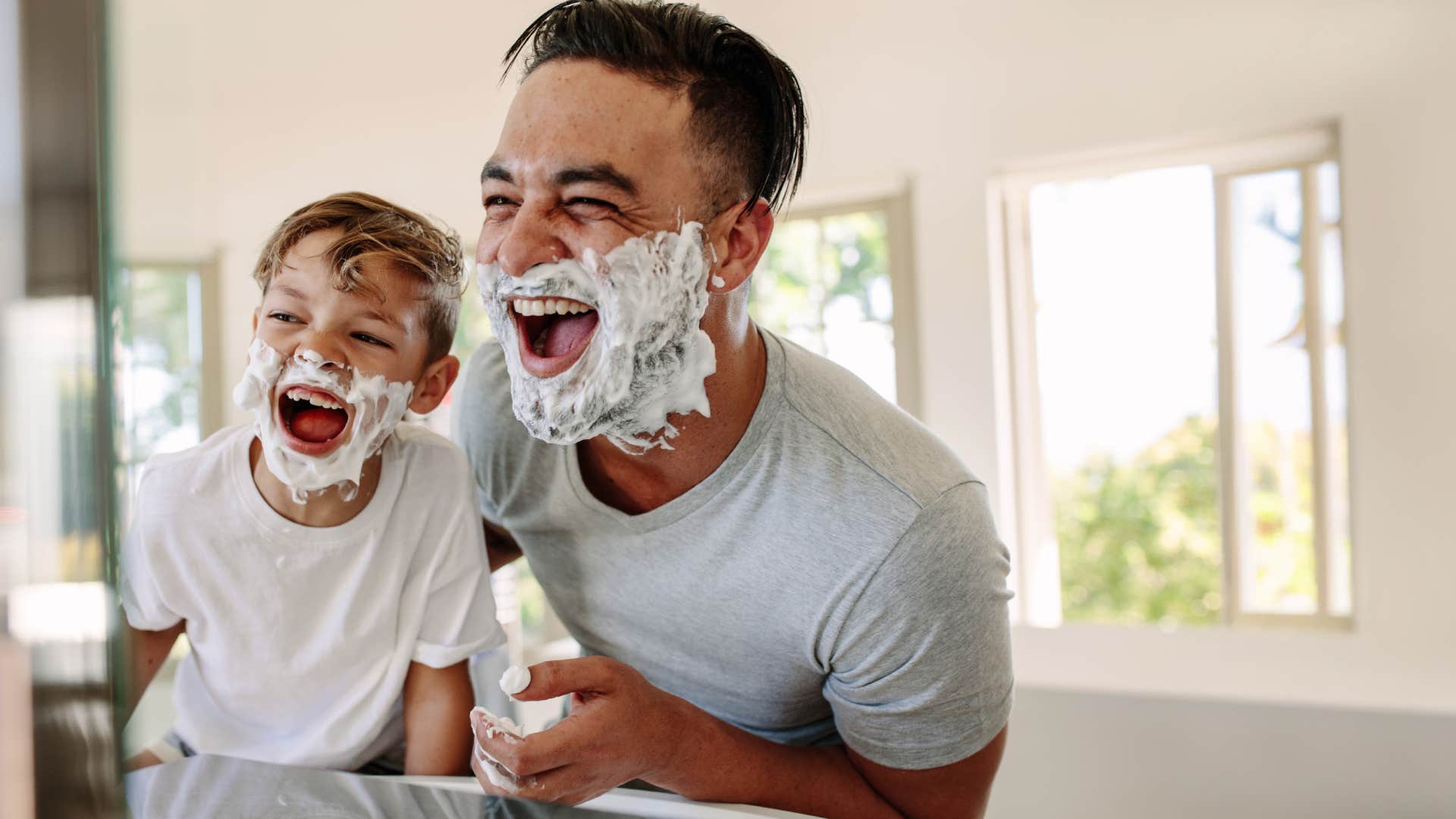 dad and son shaving