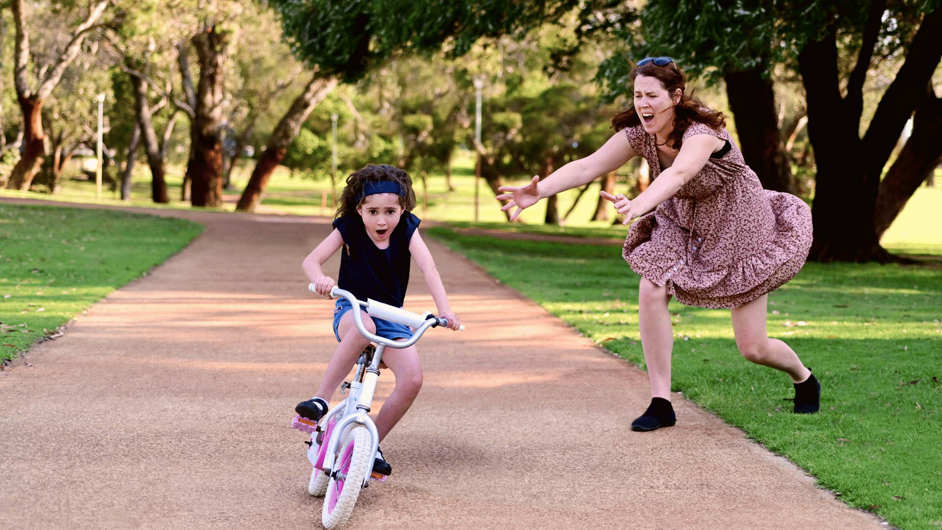 mother freaking out about daughter riding bike